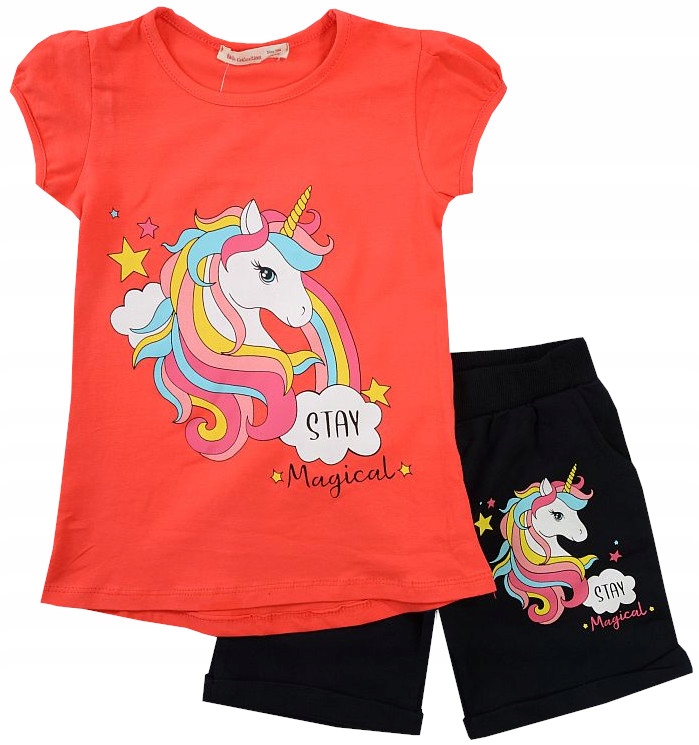 KOMPLET dziewczęcy T-SHIRT SPODENKI JEDNOROŻEC bawełna 92 J151B