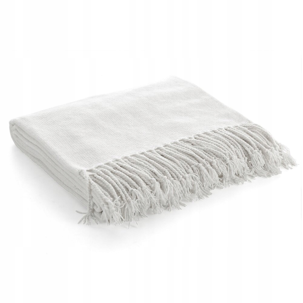 Dekorativní deka 130X170 bílá, hladká, tkaná s třásněmi