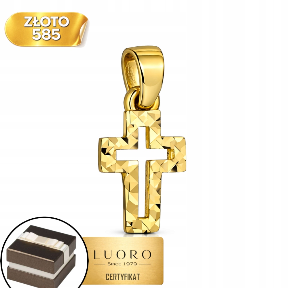 Zlatý Křížek 585 14K Malý Zdobený Diamantem 15 MM Elegantní