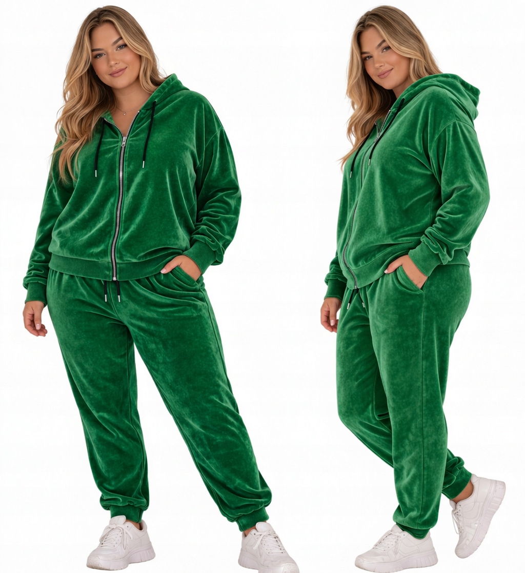 Rozpínací Teplákovka Dámský Velur 58 60 9xl 10xl zelený pohodlný obepínající materiál Superbig