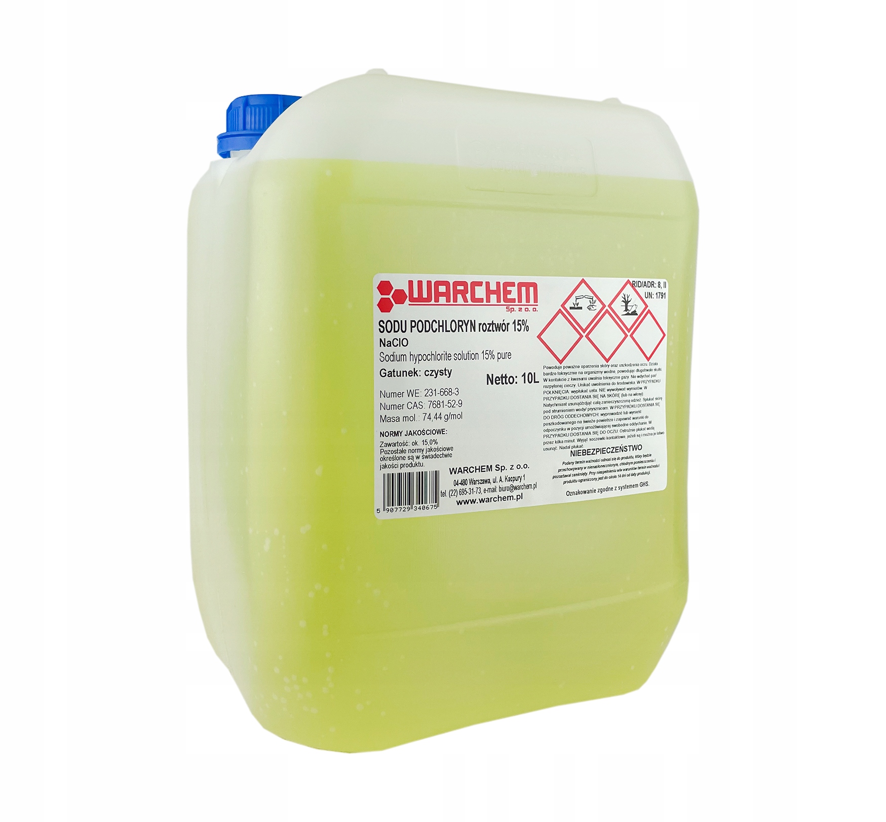 Podchloryn Sodu roztwór 15% czysty 10L