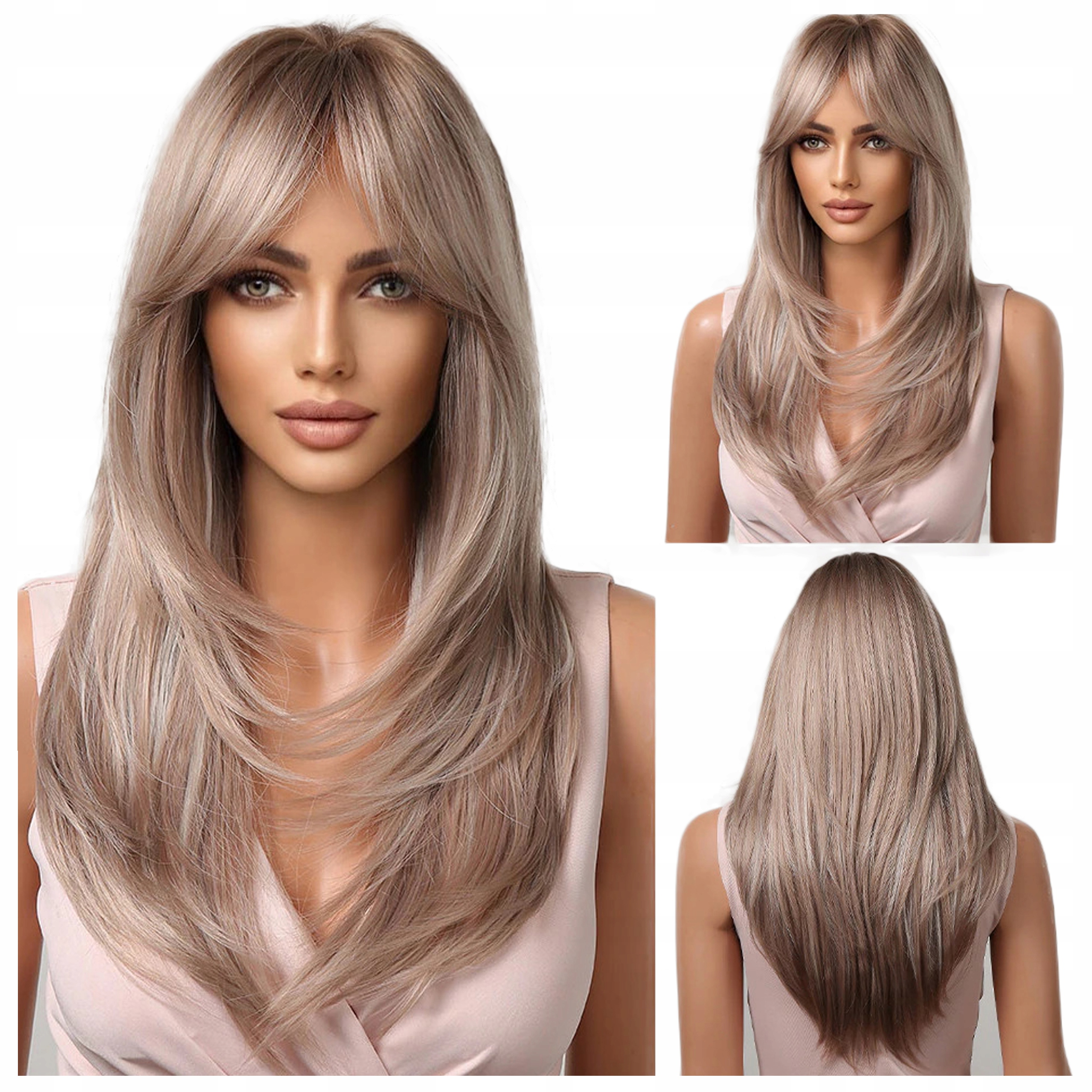 Peruka damska ombre blond brąz Długie proste włosy Jak Naturalne grzywka
