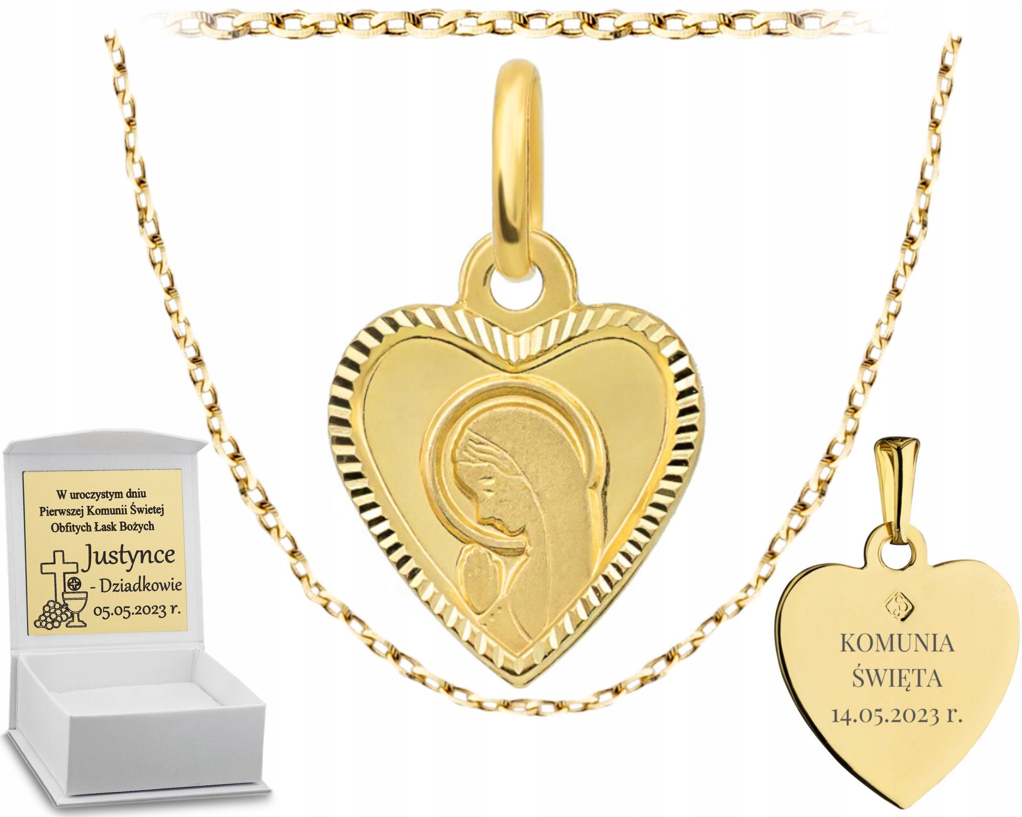 Sada Na Svaté Křest Medailonek Matka Boží Fatimská Řetízek Gravírování 585