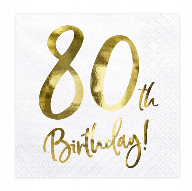 Serwetki BIAŁE złote 80 th BIRTHDAY lat 33cm 20szt