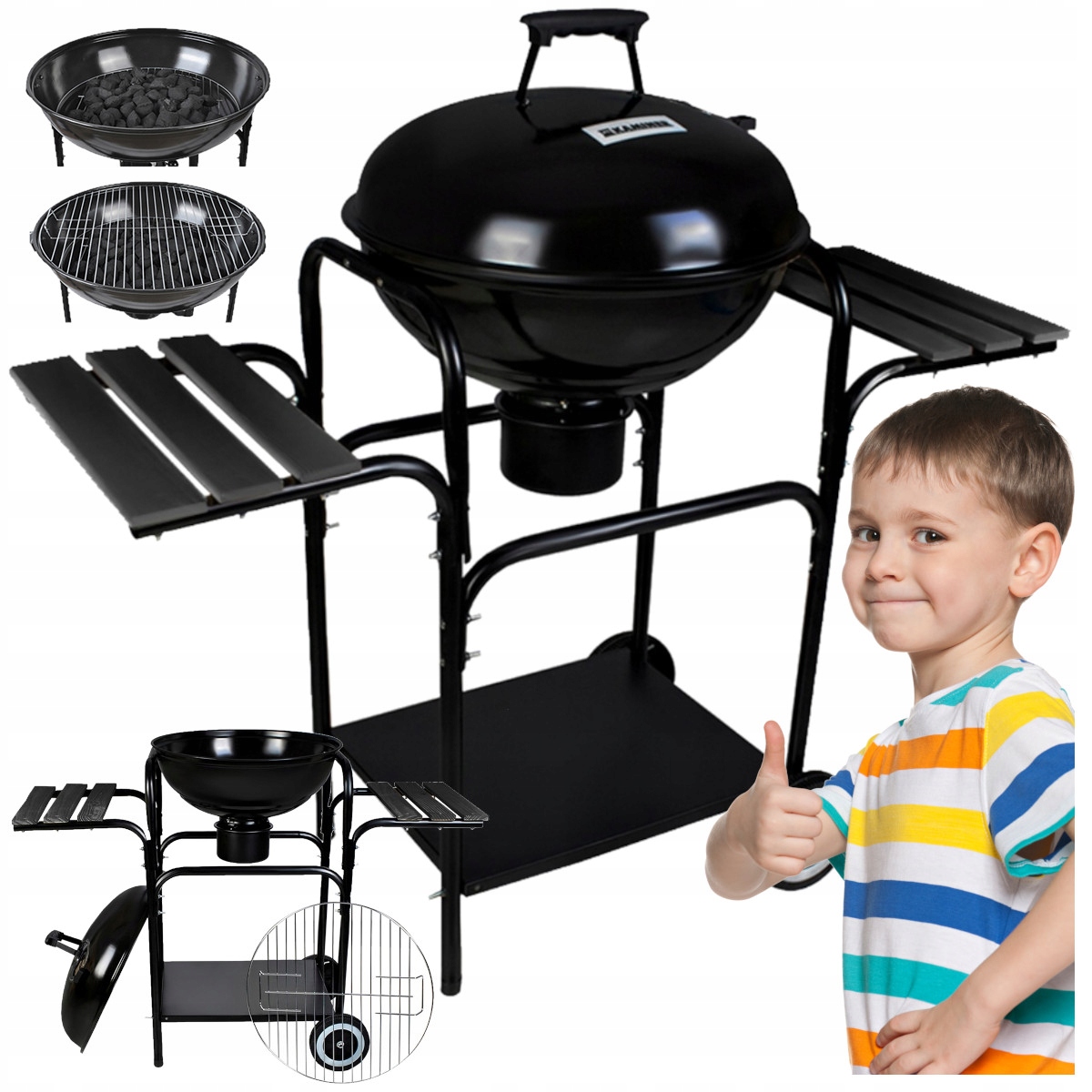 

Grill Ogrodowy Gril Węglowy Półki Zamykany Pokrywa