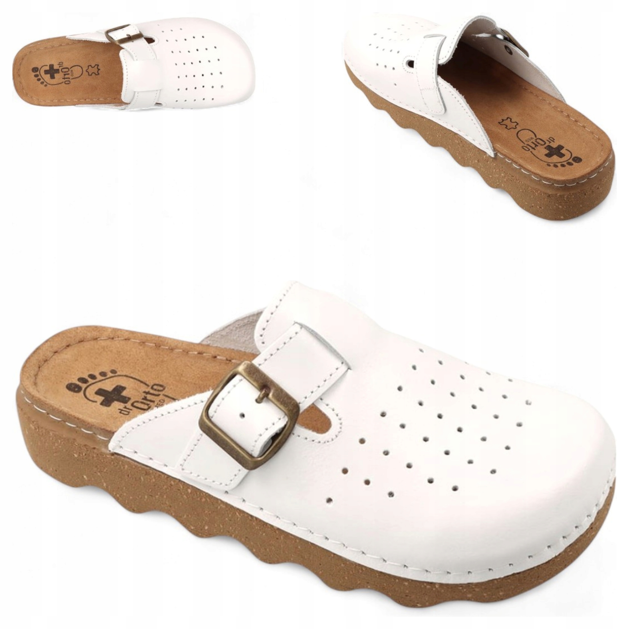 Klapki Damskie Skóra 38 Zakryte Palce Oddychające Dr Orto Zdrowotne Białe