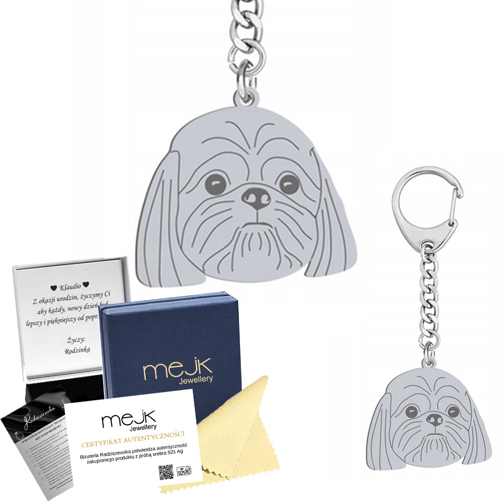 Přívěsek Na Klíče na klíče se psem Shih Tzu Stříbro 925 Dárek Gravírování Bonus