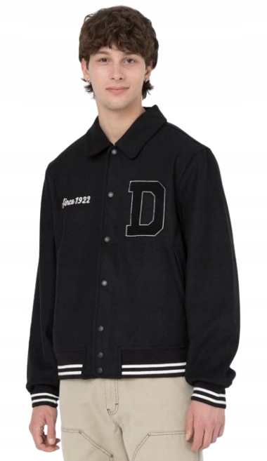 Dickies Černá Baseballová Bunda S Nášivkami A Kapsami S Vlnou L K2N
