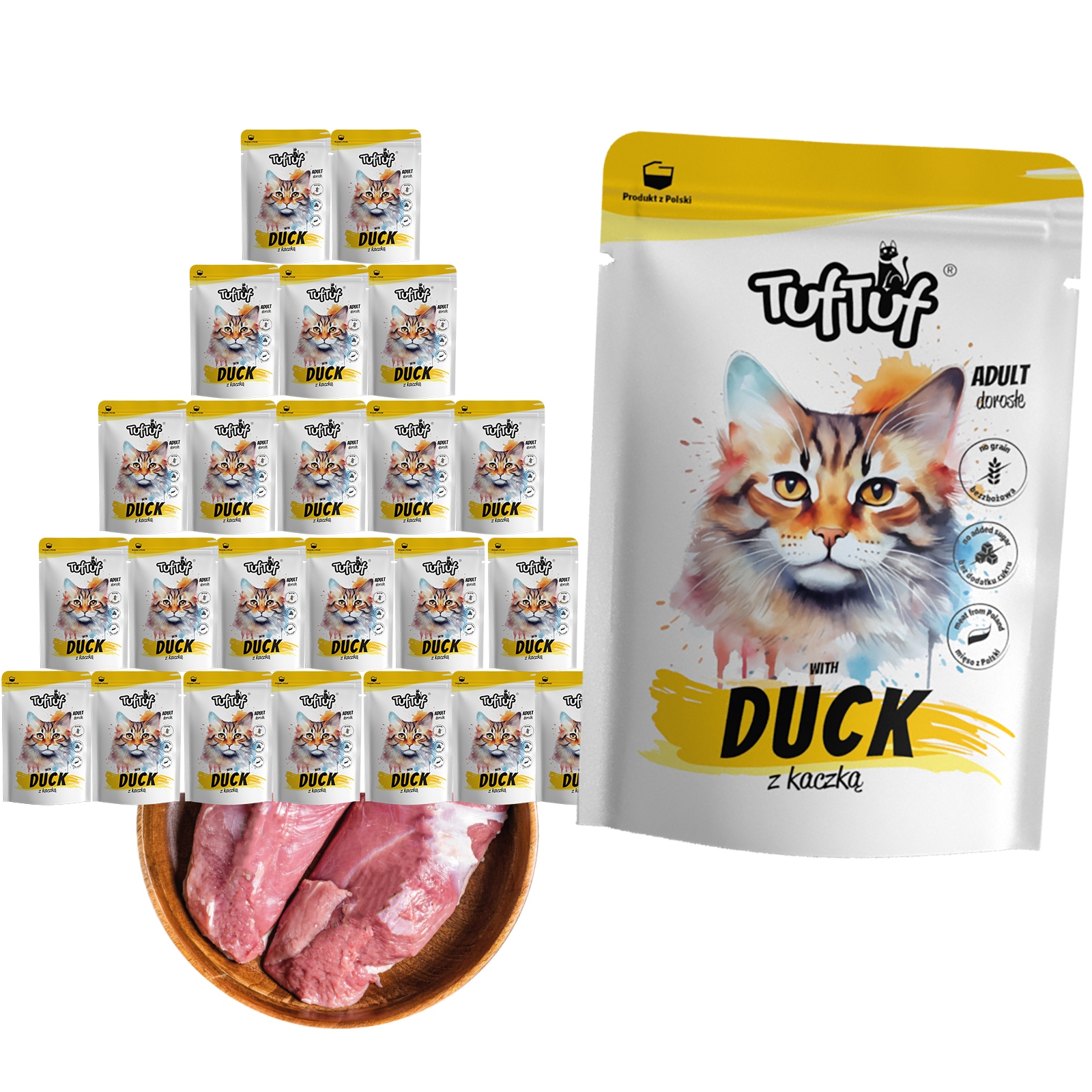 Levně Mokré Krmivo Pro Kočky TufTuf Kapsička mletá s kachnou Set 24 x 300 g