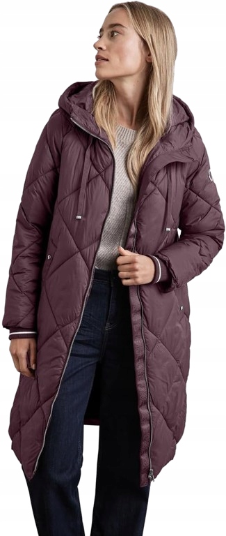 Street One Dámská Bordó Prošívaná Bunda S Kapucí Ke Kolenům 42 6BB