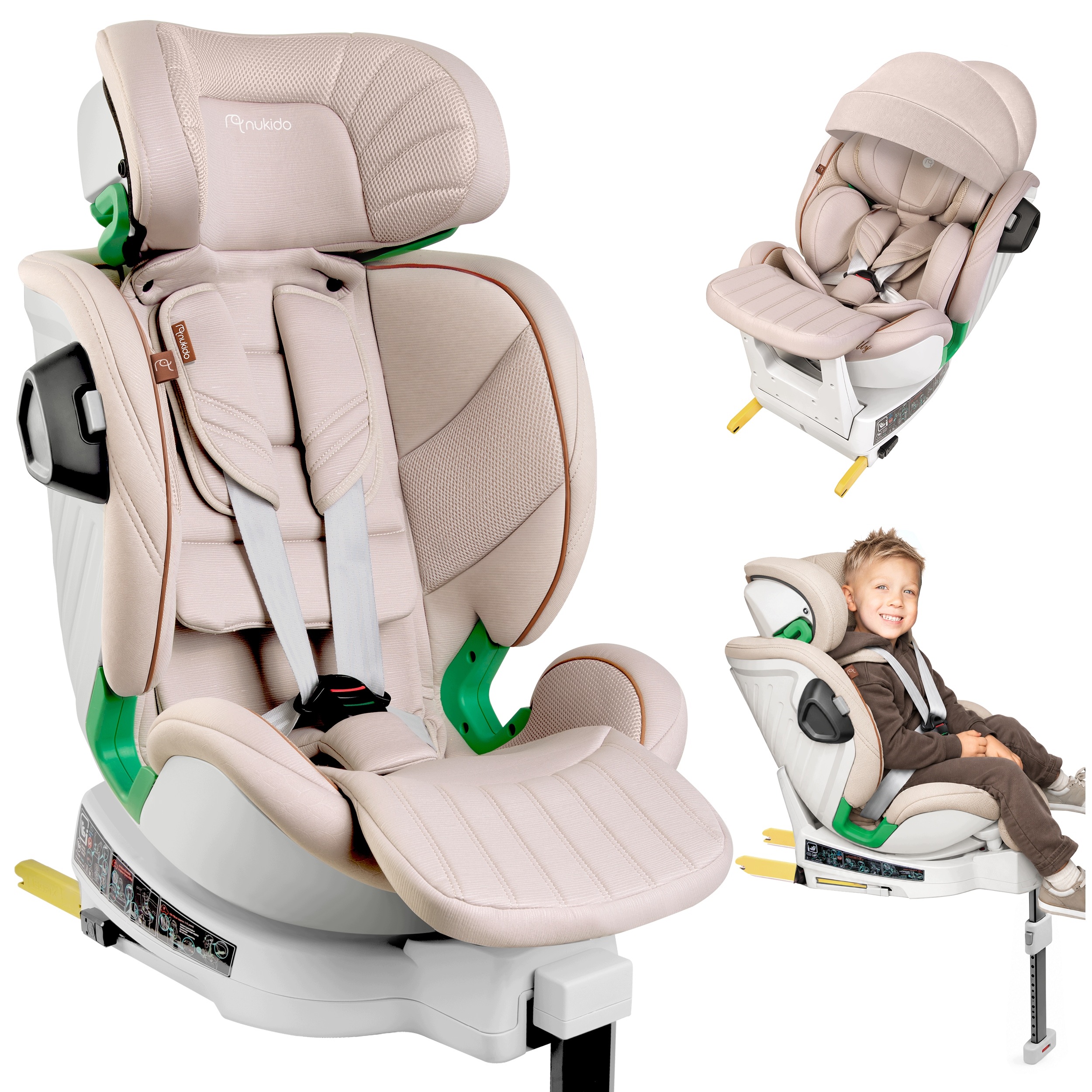 Fotelik Samochodowy Obrotowy z Nogą 0-12 Lat Isofix Nukido I-size 40-150cm