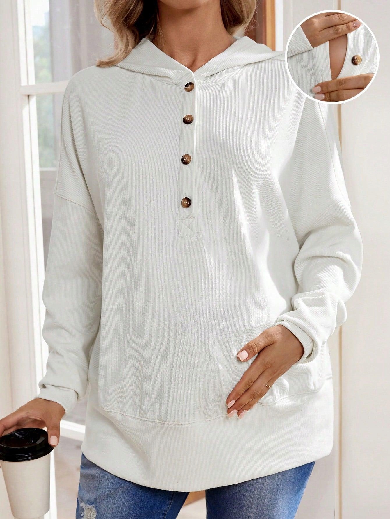 BLUZA Z KAPTUREM KREMOWA CIĄŻOWA PRĄŻKOWANA GUZIKI SHEIN 40/42 Marka Shein