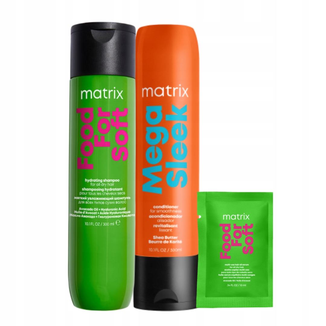 Matrix Food For Soft szampon do włosów suchych, Sleek odżywka Zestaw