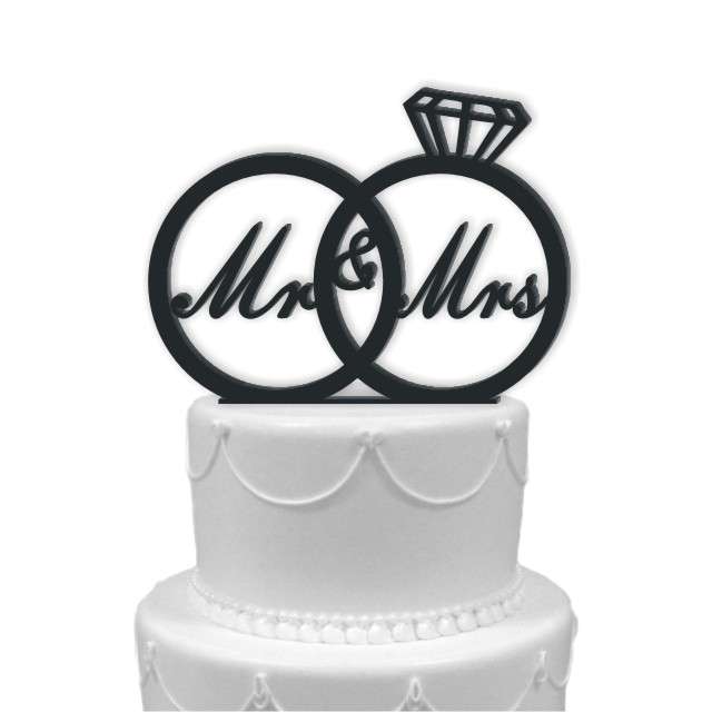 

Dekoracja na tort weselny Mr Mrs w obrączkach 15cm