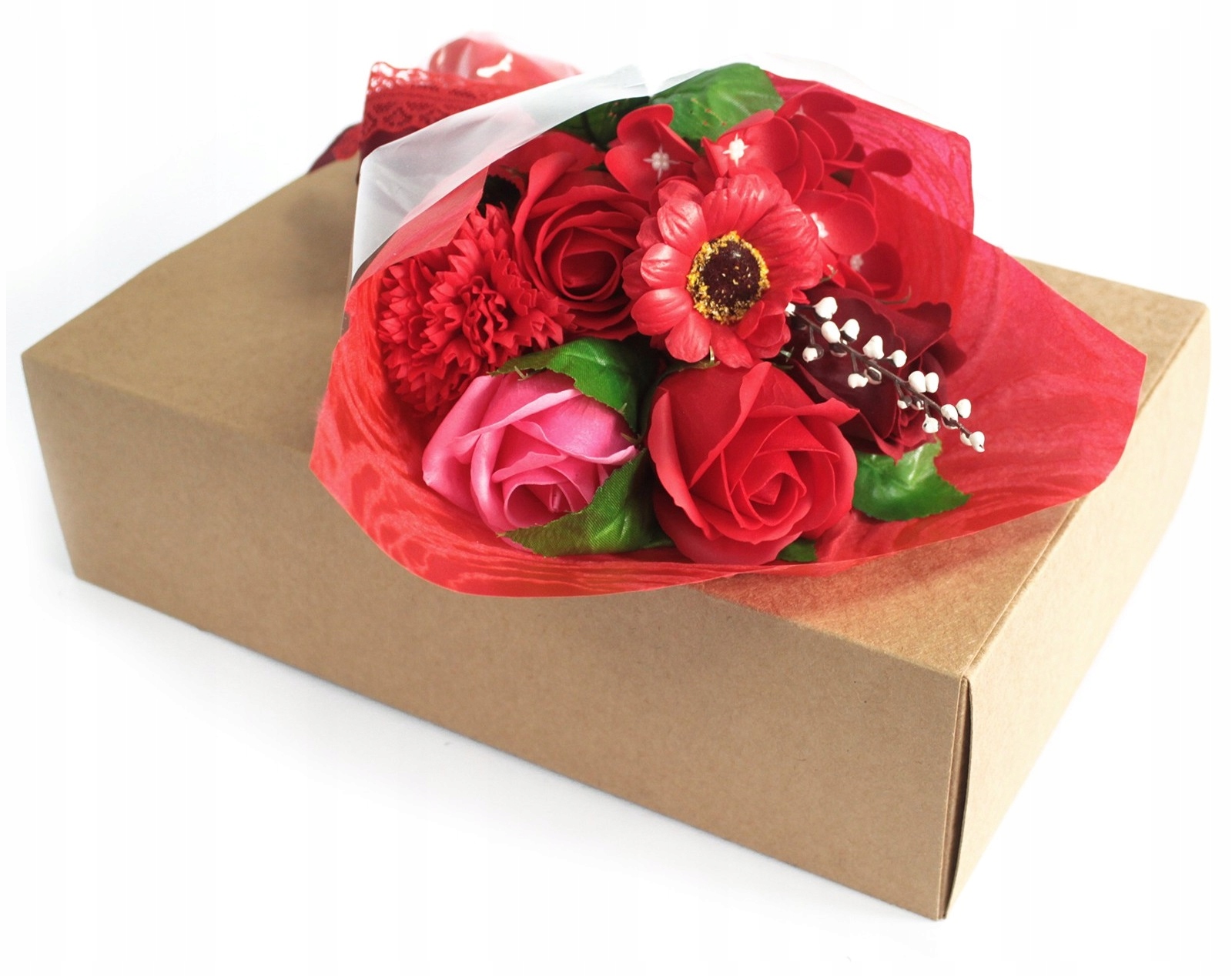 Květiny Červená mýdlová kytice v krabičce Pro Ni