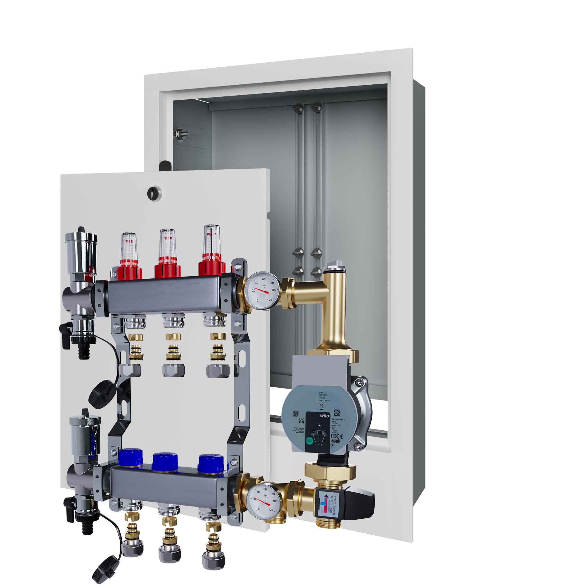 Nerezový rozdělovač pro podlahu 3 čerpadla Wilo podomítkový box Pex