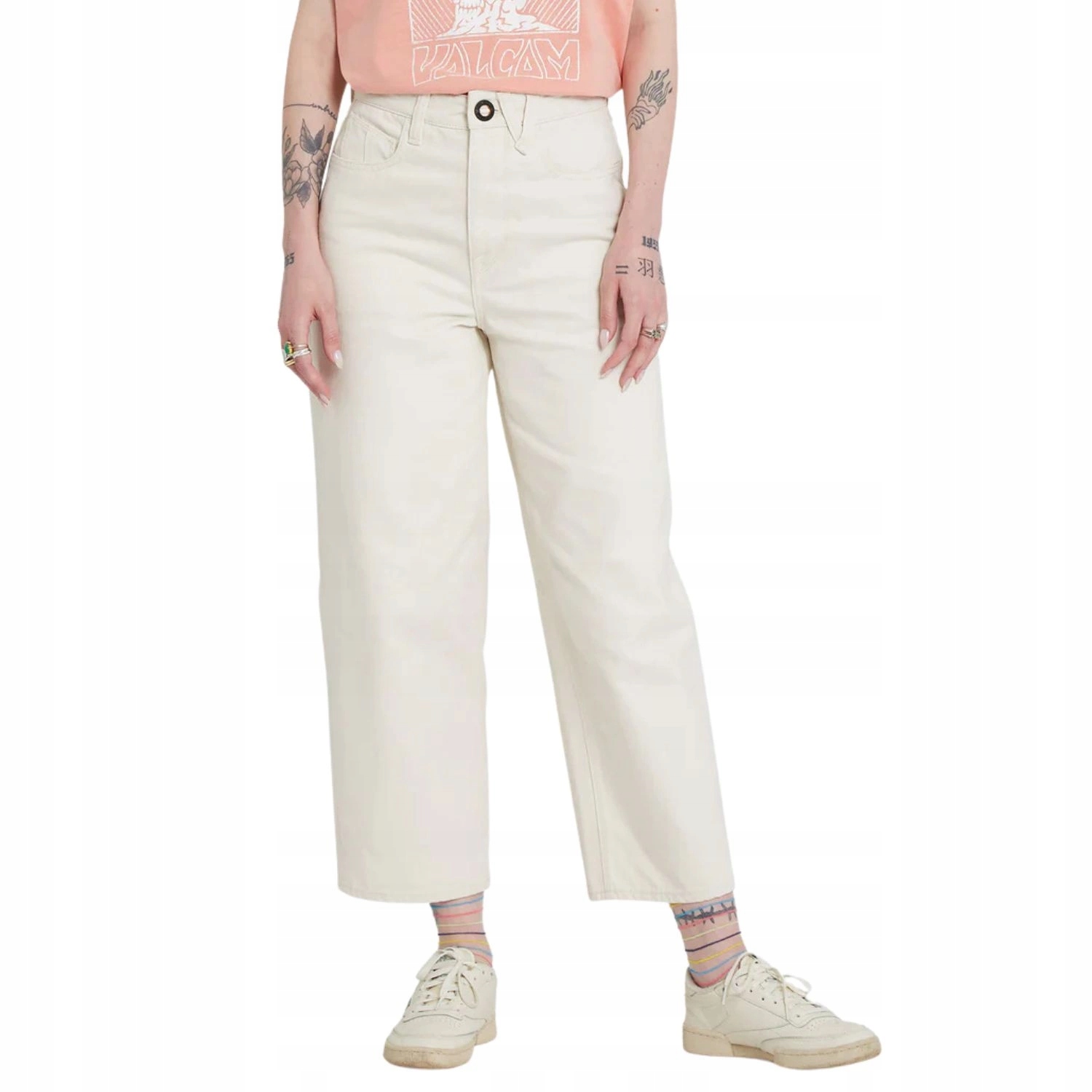 Dámské kalhoty Volcom jednoduché béžové džínové módní volné vel. W28