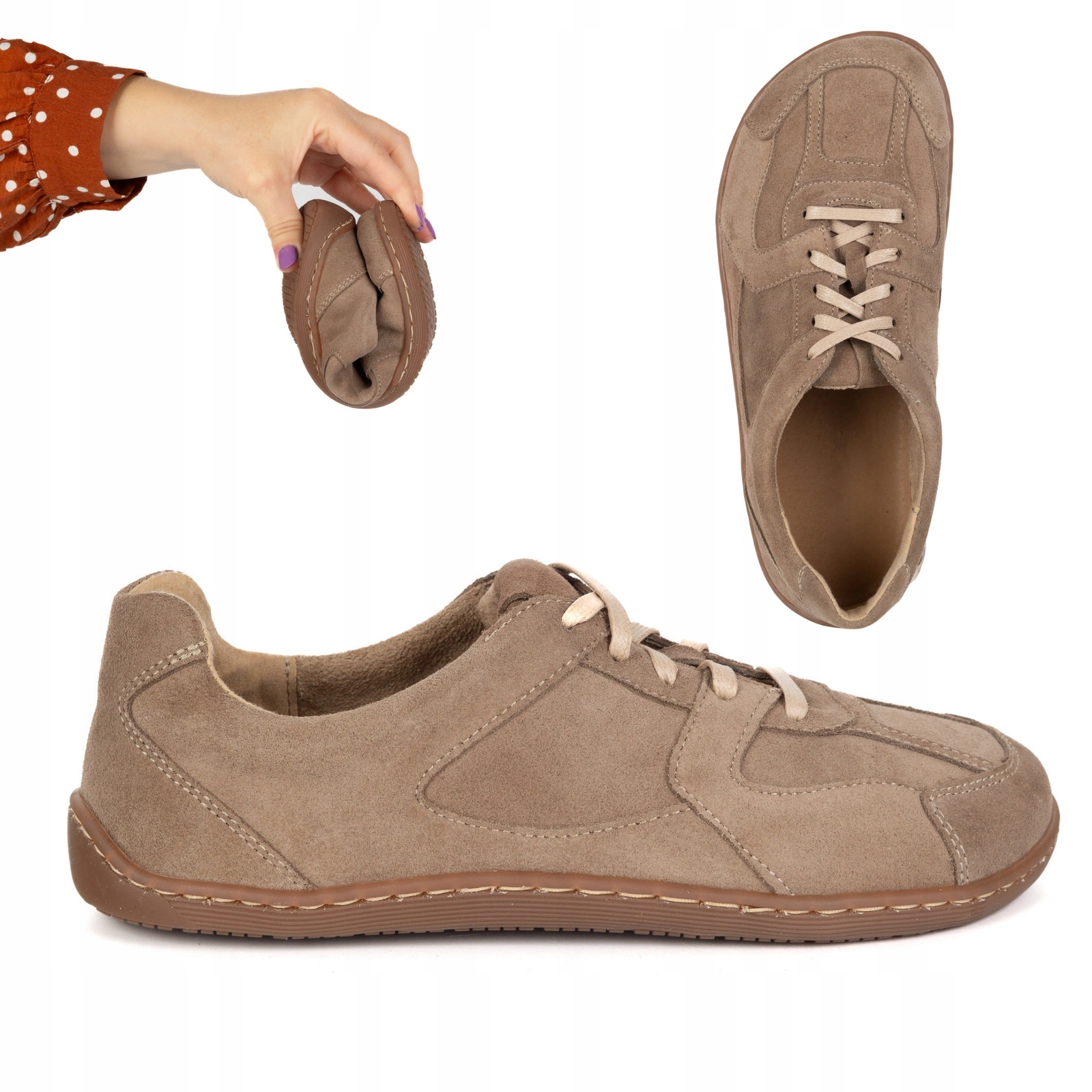 Boty Barefoot minimalistické kožené 0796W velur béžové 43