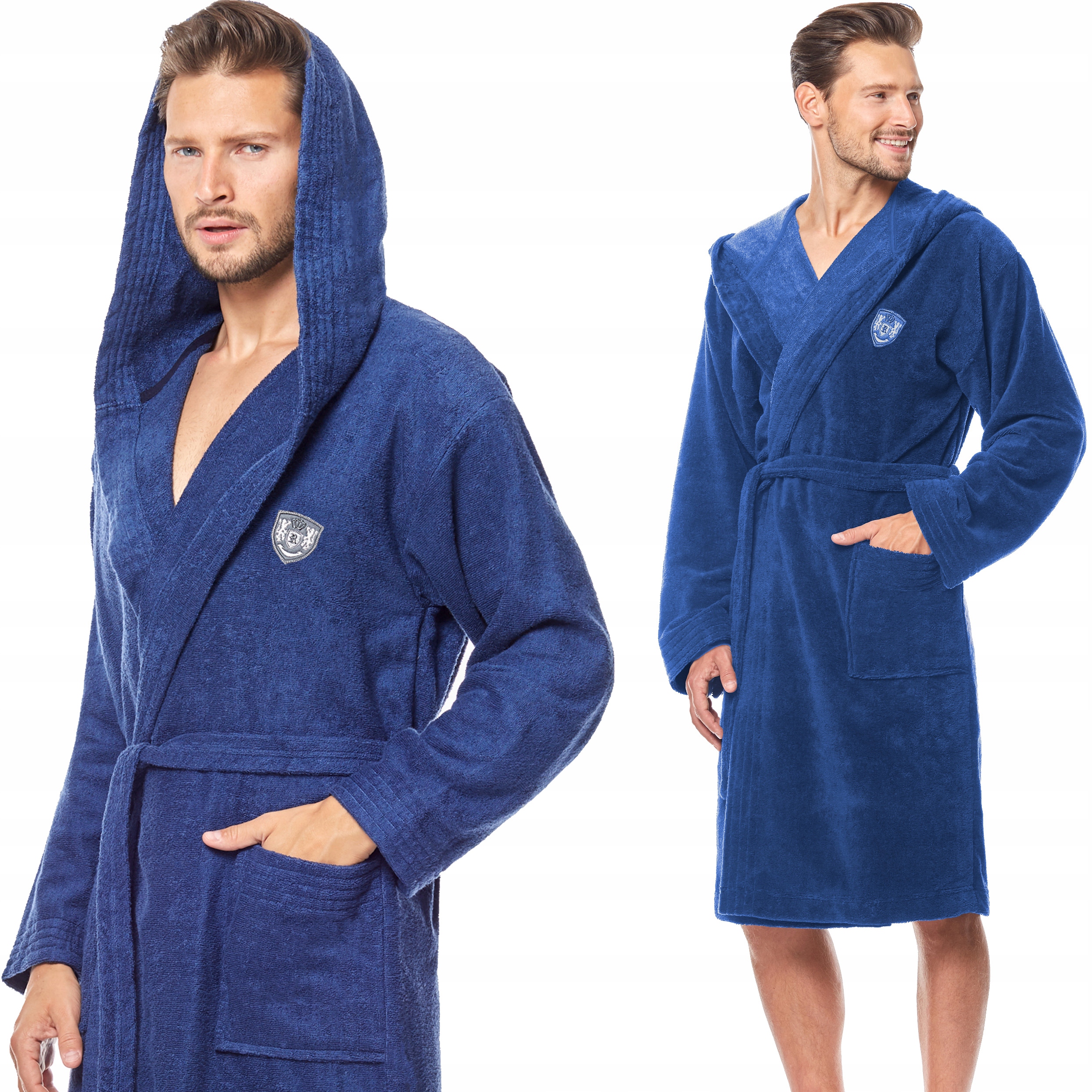 L&L pánský župan s krátkou kapuce a kapsami, teplý, lehký, Iwo, modrý, XXL