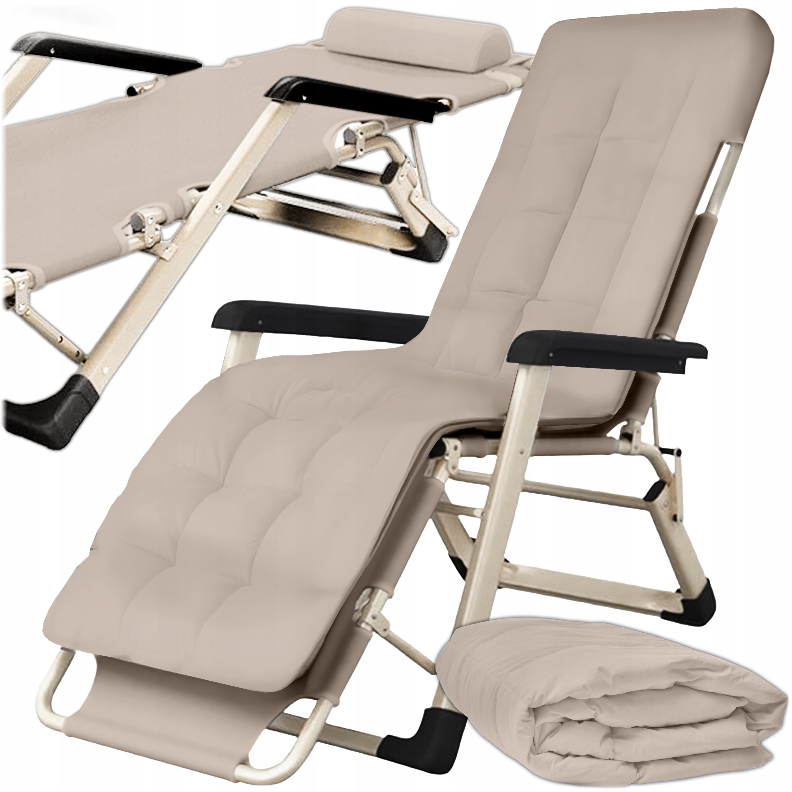 Leżak Fotel Ogrodowy Plażowy Składany Turystyczny Zagłówek Poduszka