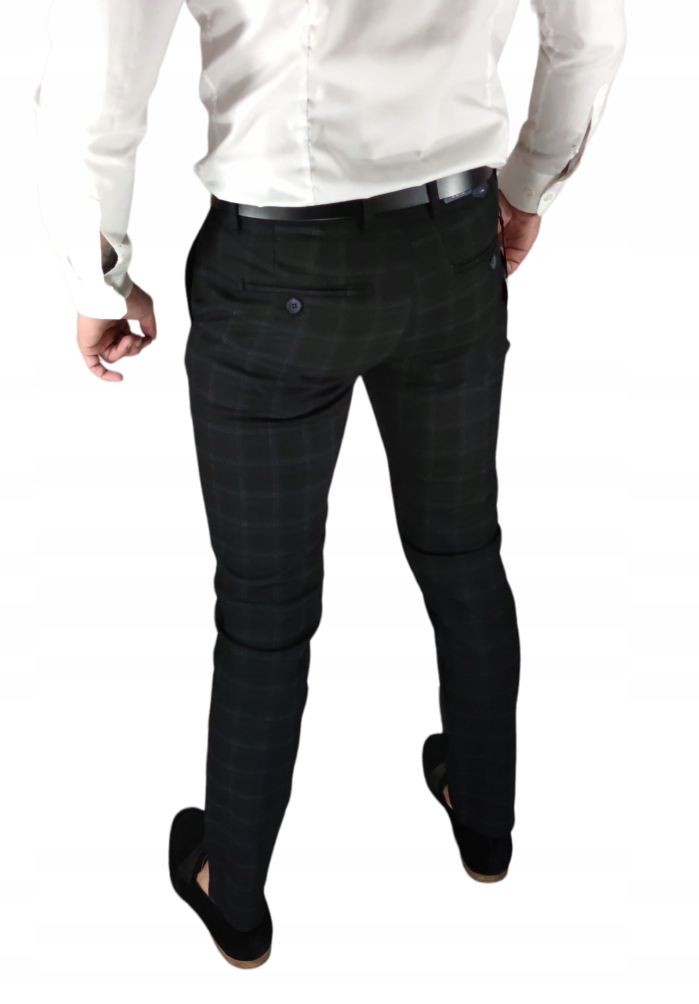 Slimové společenské kalhoty s jemnou modrou kostkou VP20 W38