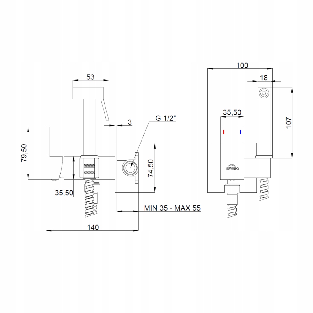 BATERIA BIDETOWA BIDETKA PODTYNKOWA KWADRATOWA PERLATOR OSZCZĘDZAJĄCY WODĘ Kolor czarny