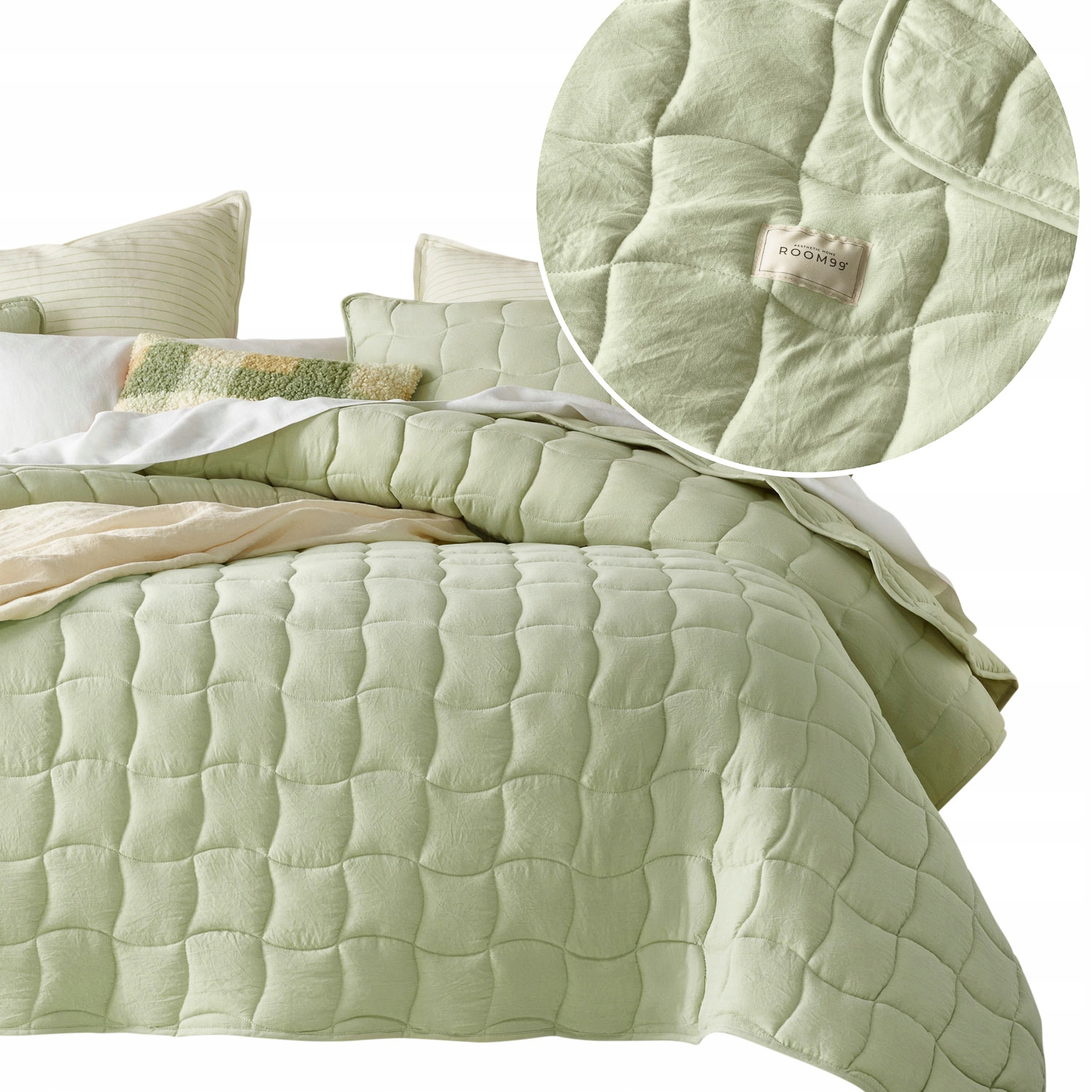 ROOM99 Přehoz na postel 170x210 zeleň Matcha měkký prošívaný Marshmallow