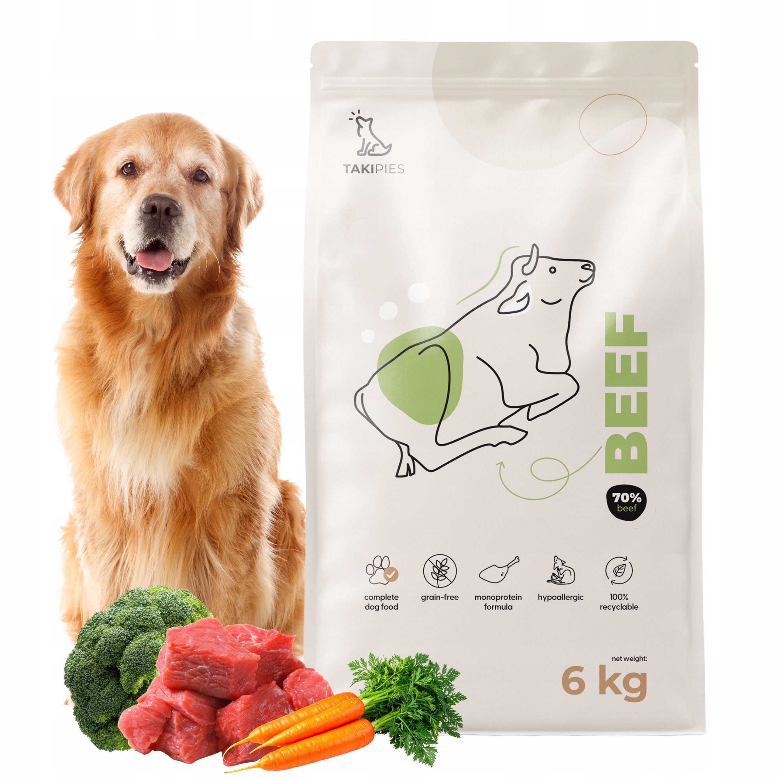 Krmivo pro psa Hovězí 70% Hypoalergenní monoproteinové bez obilovin 6 kg