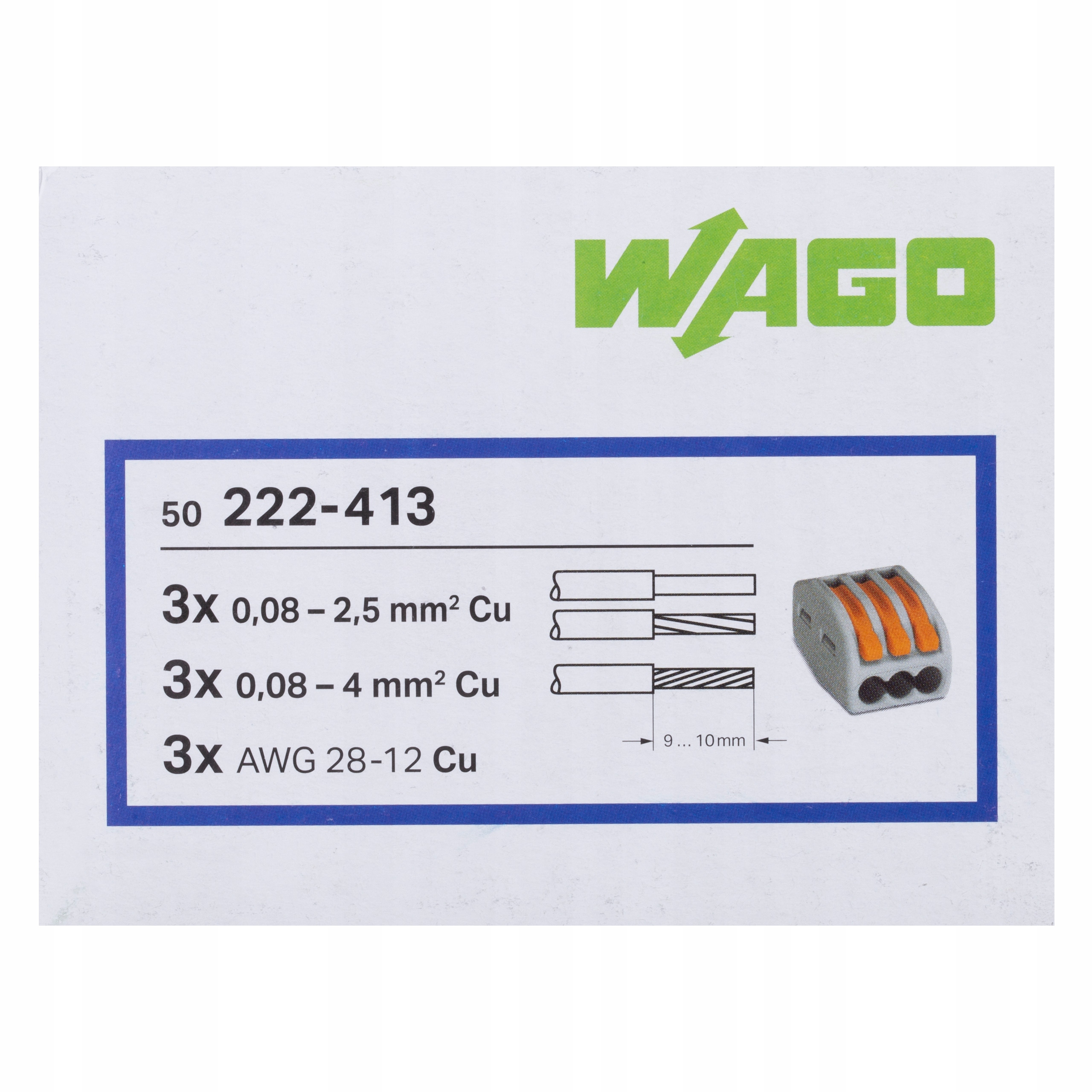 Wago 222-413 Szybkozłączka Złączka Drut Linka 3x 0,08-4mm2 Oryginalna 50szt