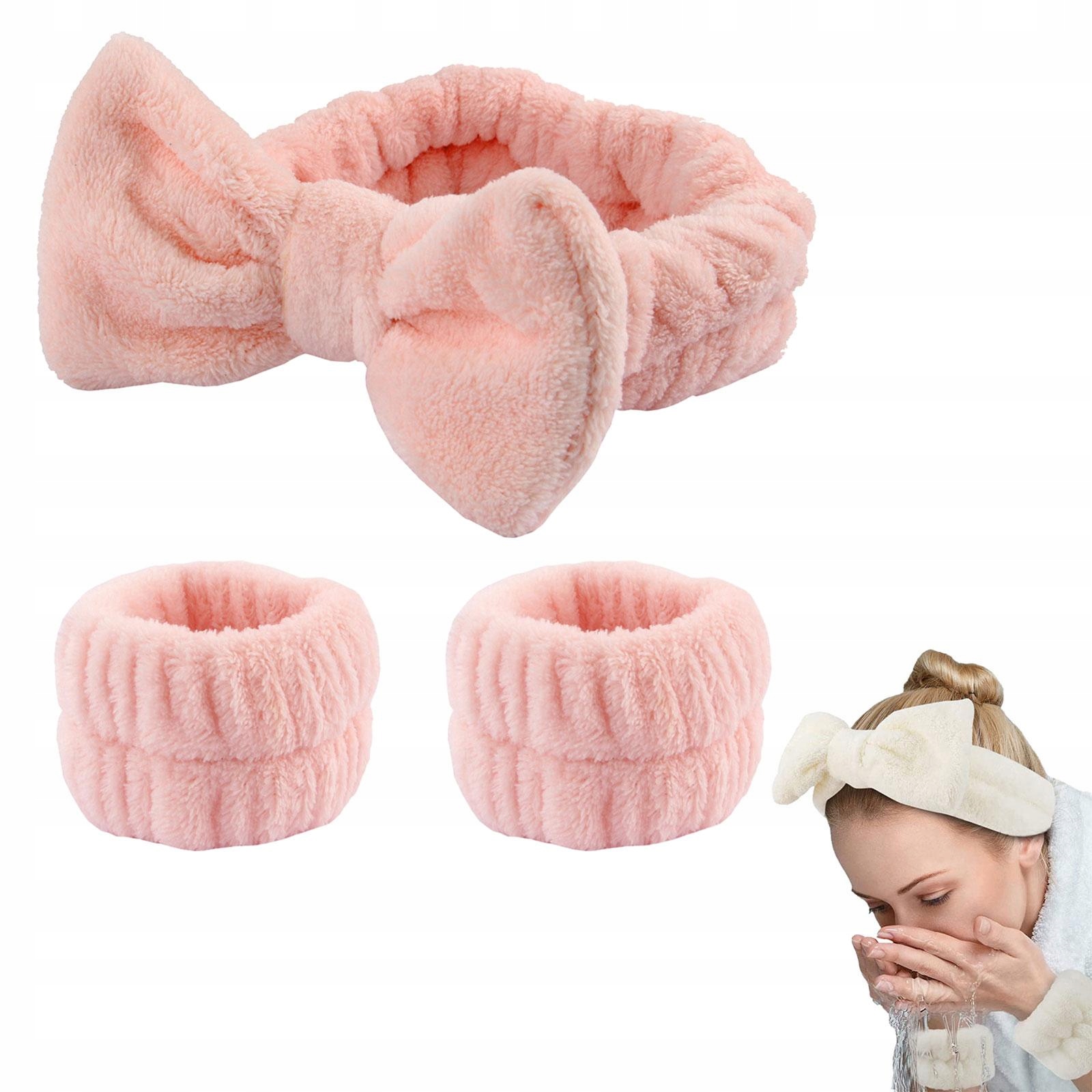 Sada Čelenky Na Vlasy A Zápěstí Pro Mytí Obličeje Make-up Růžová