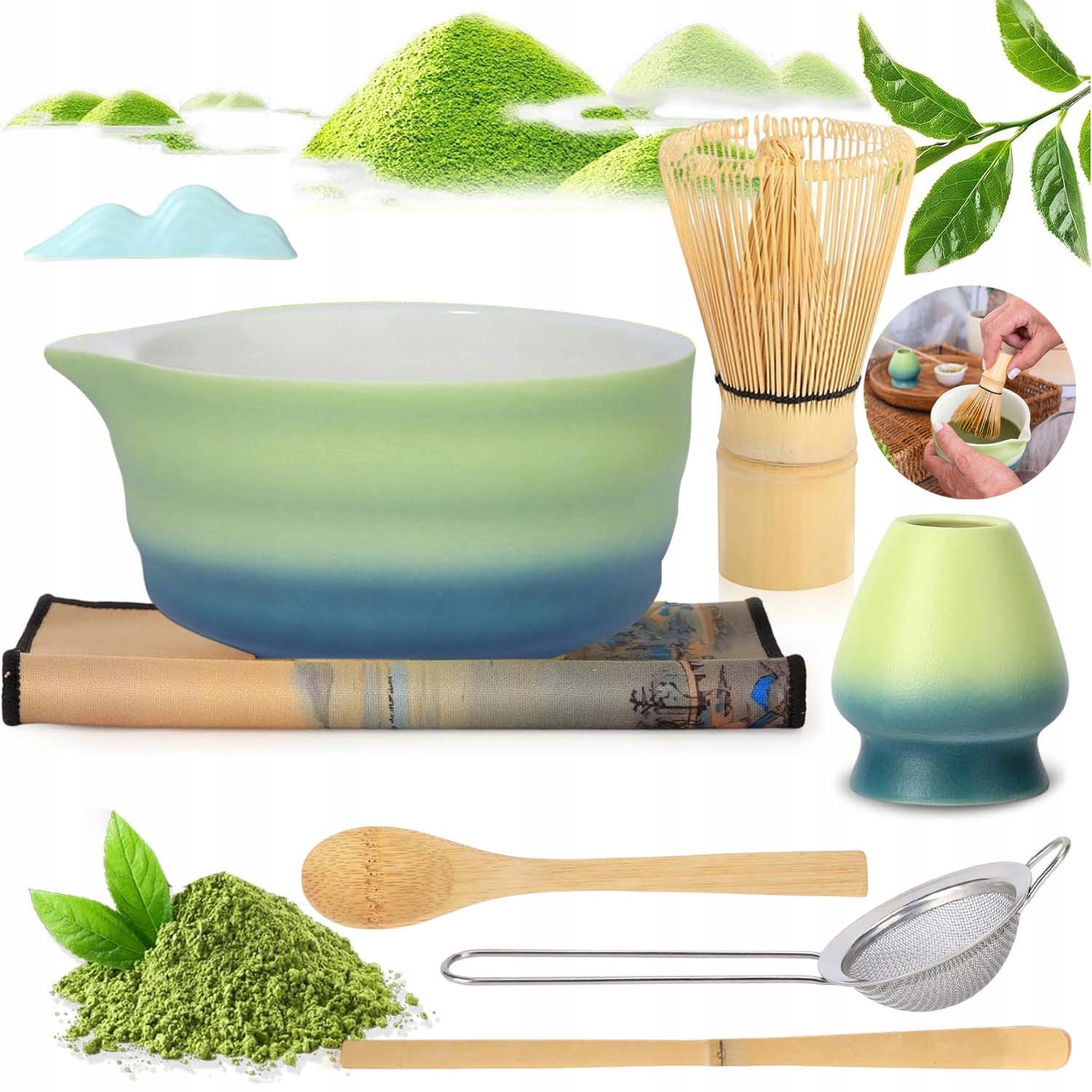 Levně Bambusová Metlička Na Matcha 7V1 Premium Sada S Keramikou