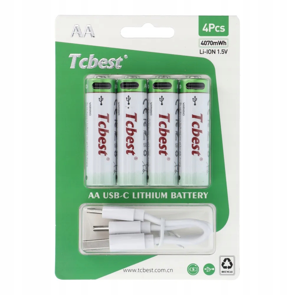 Akumulátory Aa R6 1100 mAh 4 ks lithium-iontová zásuvka typ C Usb kabel