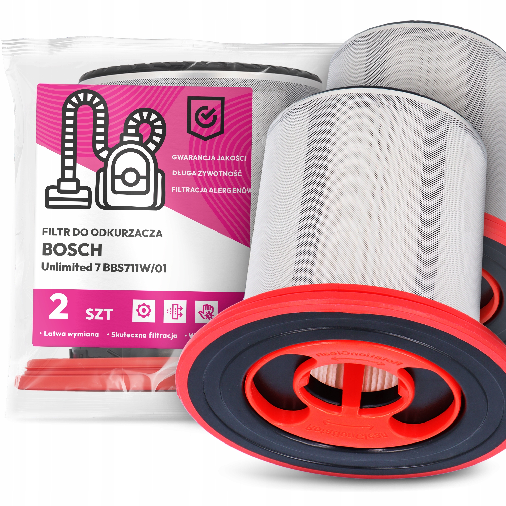 2x Filtr Powietrza do Odkurzacza Bosch Unlimited 7 BBS711W/01 Hepa Em-w