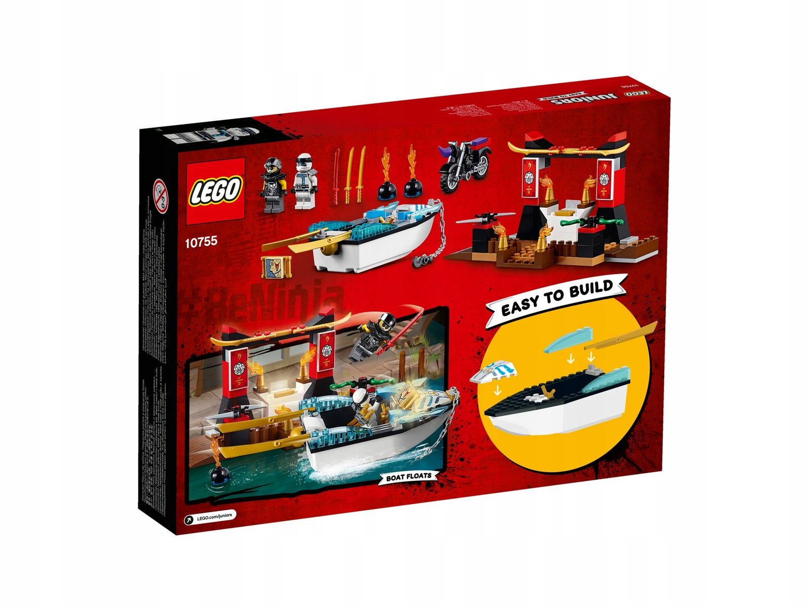 LEGO 10755 Juniors Ninjago - Wodny pościg Zane’a - Chopper Maroon Świątynia EAN (GTIN) 5702016117349