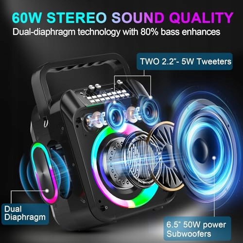 KARAOKE MASZYNA Bluetooth Głośnik 30W Mikrofony RGB Imprezowy — miniatura 2