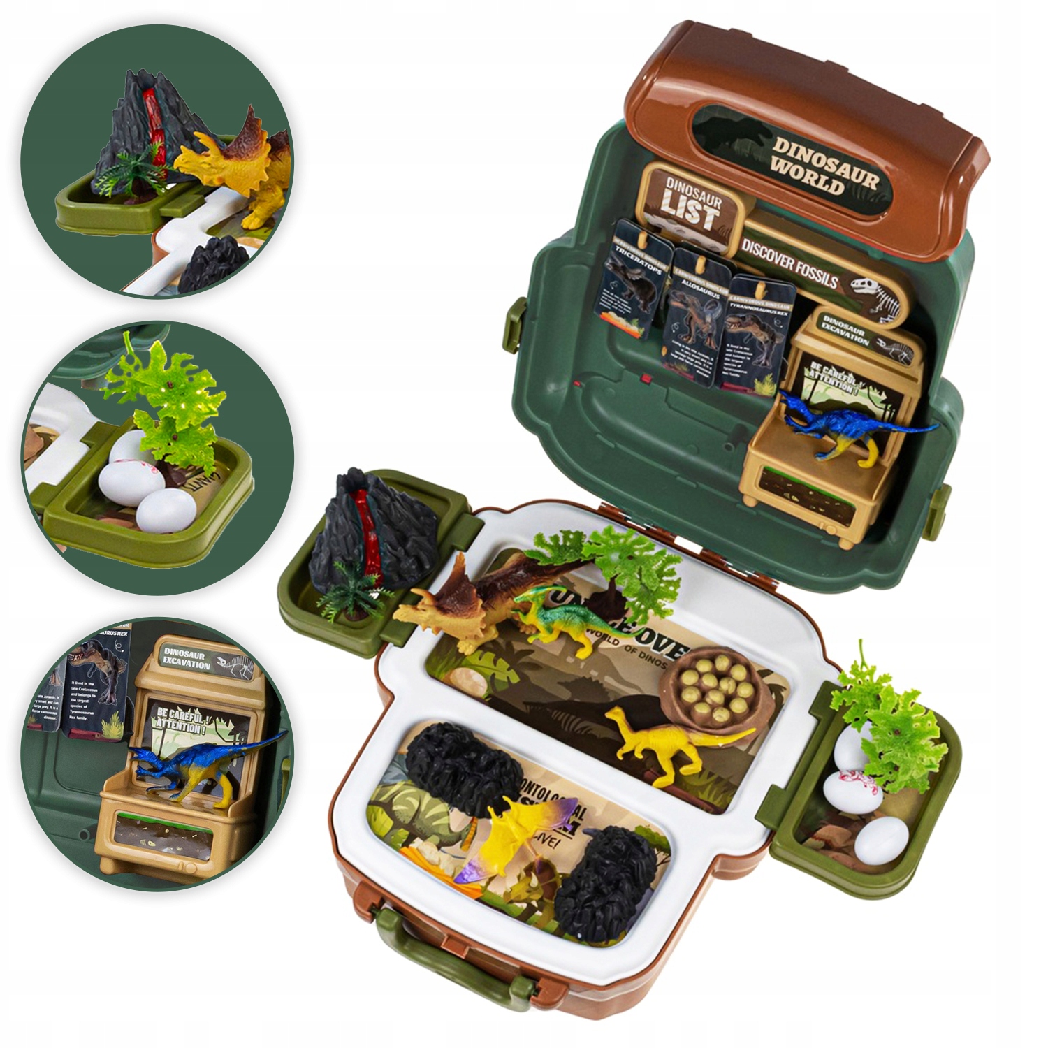 NAGY DINOSZAURUSZ TOJÁS FIGURA SZETT BŐRÖND HÁTIZSÁK VULKÁN DINOSZAURUSZOK XXXL Gyermek életkora 3 év <