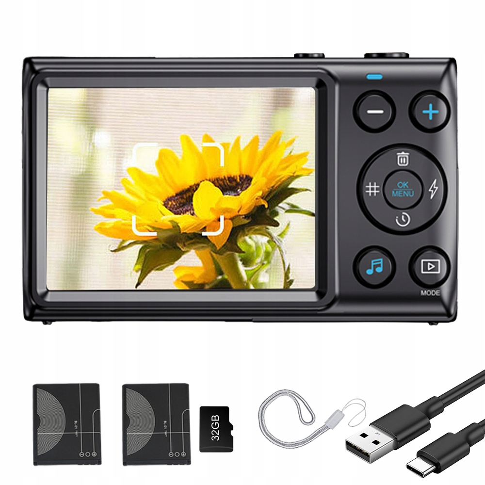 Digitální Fotoaparát Kamera Hd 1080P 64MP 32 Gb Má Funkci Nahrávání