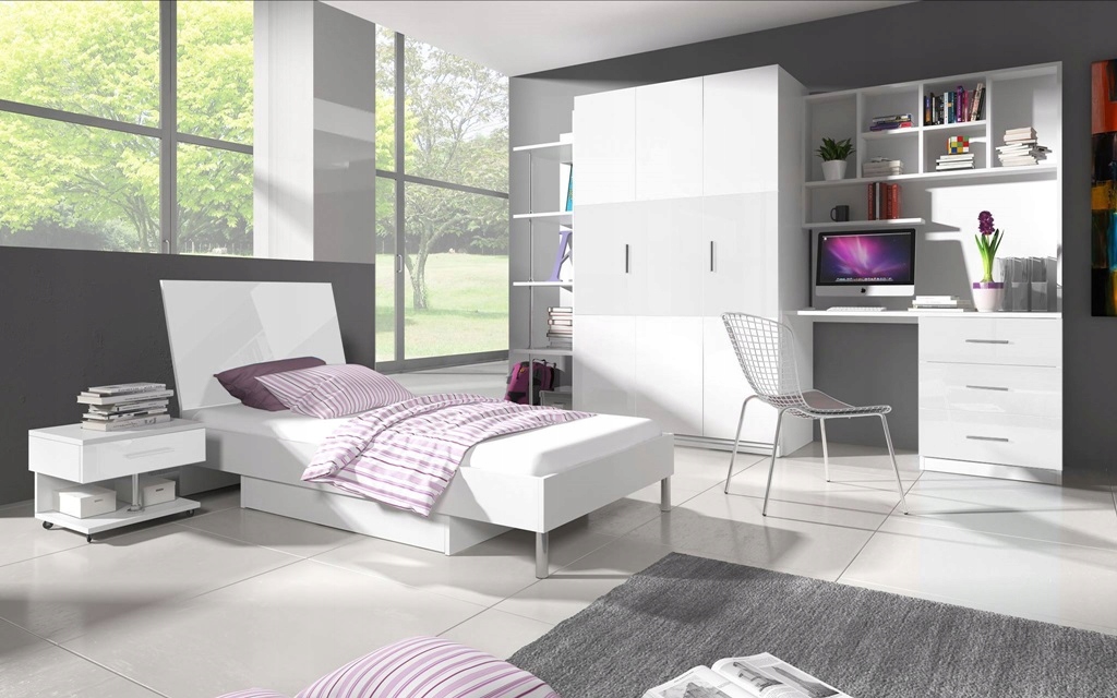 Meble Młodzieżowe z Biurkiem Biały połysk Raj 3 Wykończenie połysk