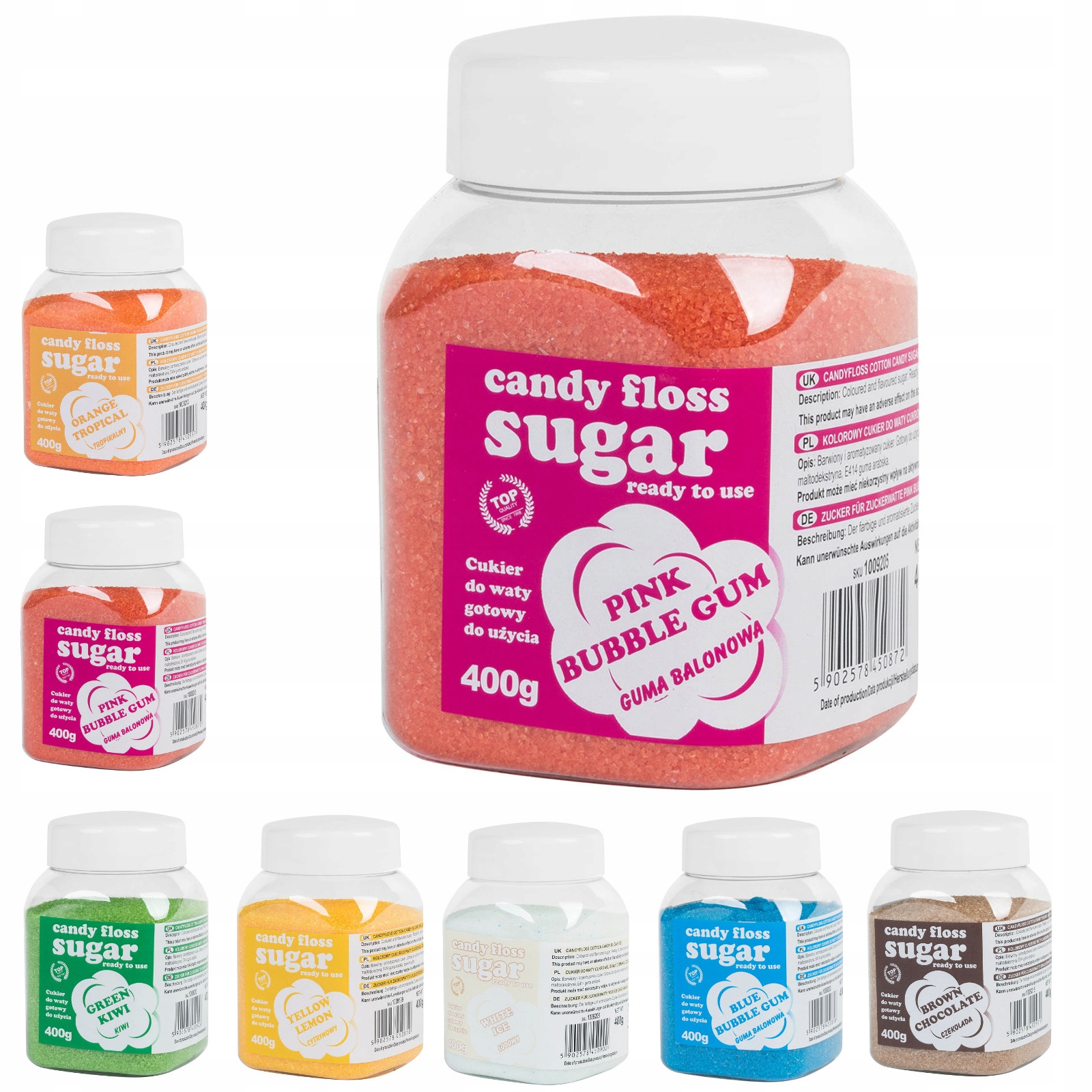 MIX Kolorowy smakowy cukier do waty cukrowej Zestaw 8x 400g