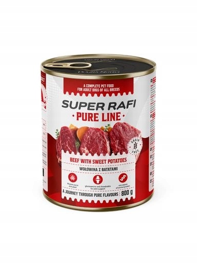 4x Rafi Pure Line Vlhké krmivo pro psy – hovězí maso s batáty 800 g