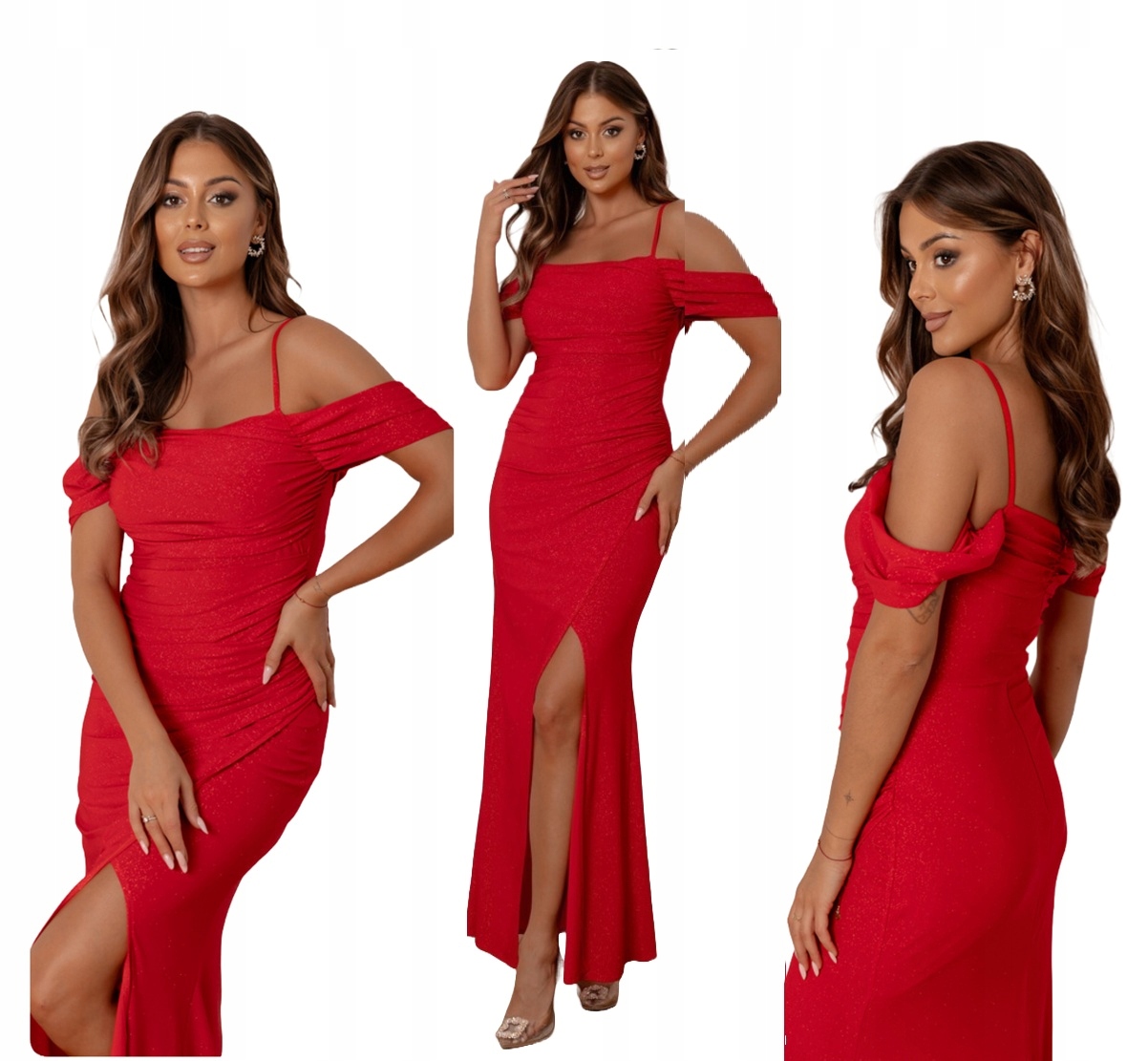 Grace Červená Dlouhá Šaty s řasením a rozparkem na svatební hostina L