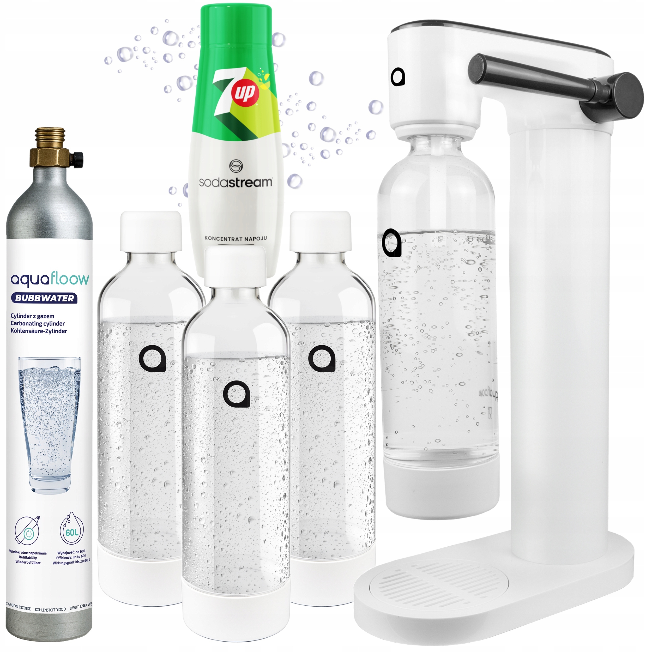 Výrobník Sody Na Plynování Vody Sirup Sodastream 7UP Náboj CO2 3X Láhev 800ML