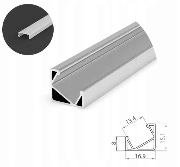 PROFIL LED KĄTOWY 30/60° 2M SREBRNY+OSŁONA MLECZNA