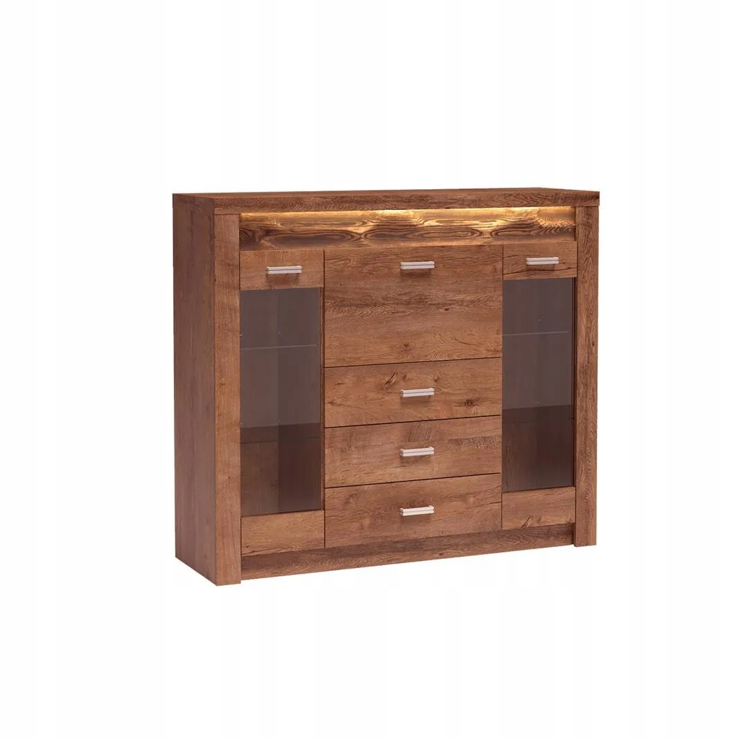 Witryna z oświetleniem LED szeroka z szufladami INDIANAPOLIS jesion jasny