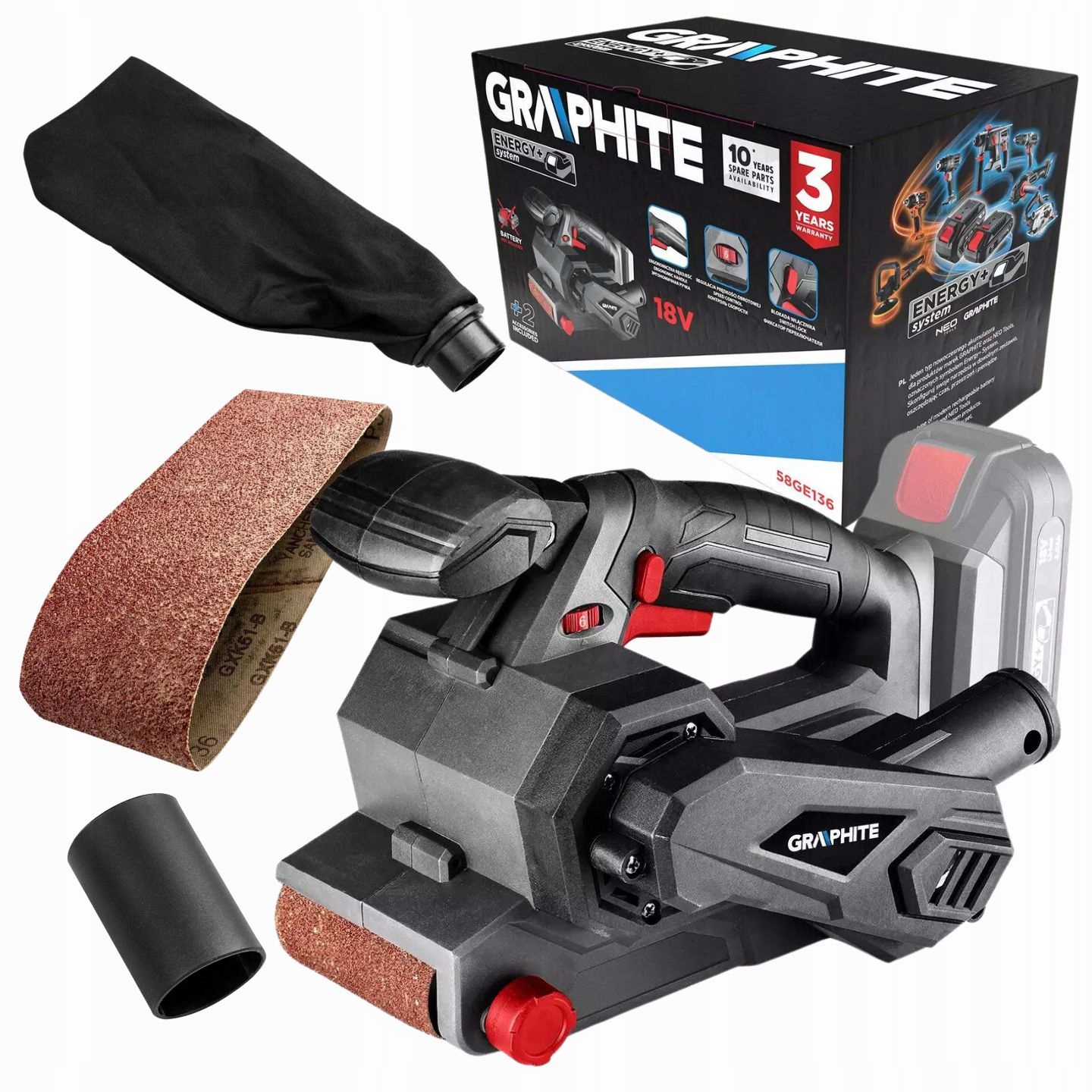 

Szlifierka taśmowa aku Energy 18V Graphite 58GE136