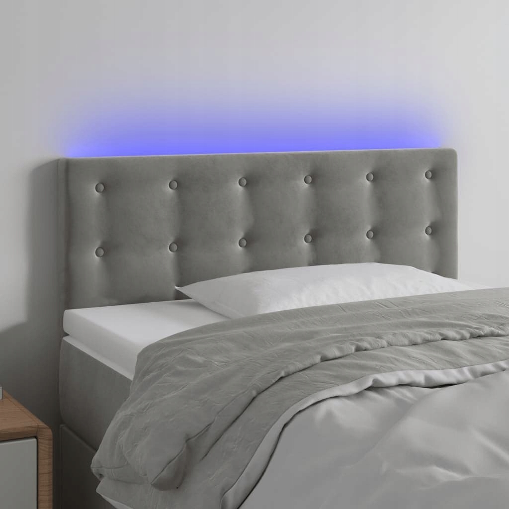 Opěrka hlavy k posteli s Led, světle šedá, 100x5x78/88 cm, samet