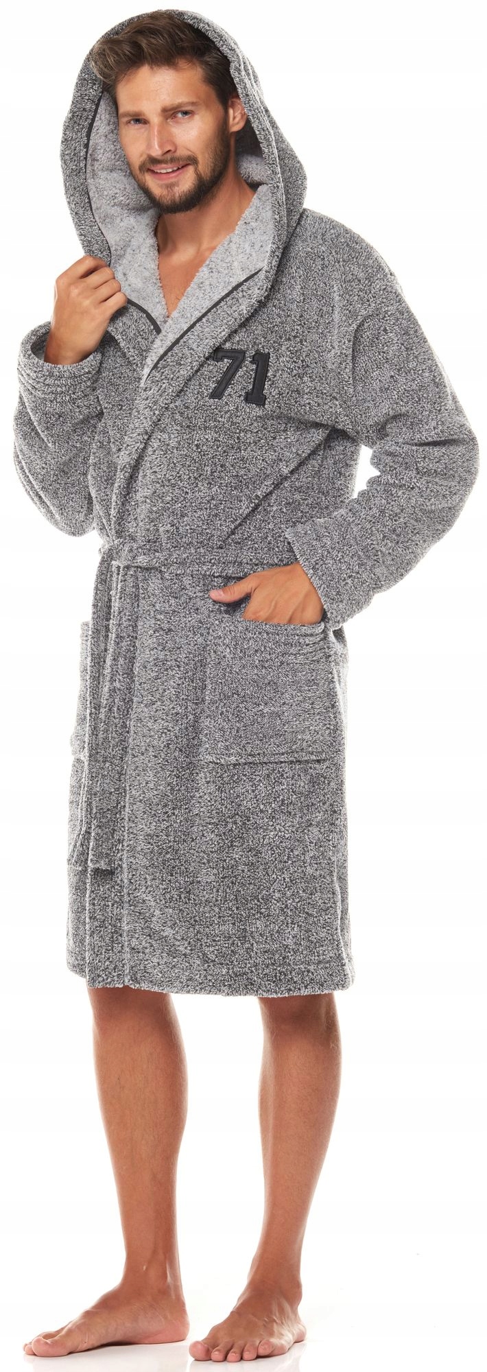 CIEPŁY MIŁY DŁUGI SZLAFROK MĘSKI Z KAPTUREM XL Rozmiar XL