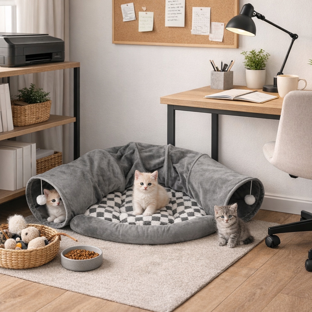 Levně Ecarla Pelíšek Pro Kočky Plyšový Tunel Pomůcky Měkké Velké Šedé