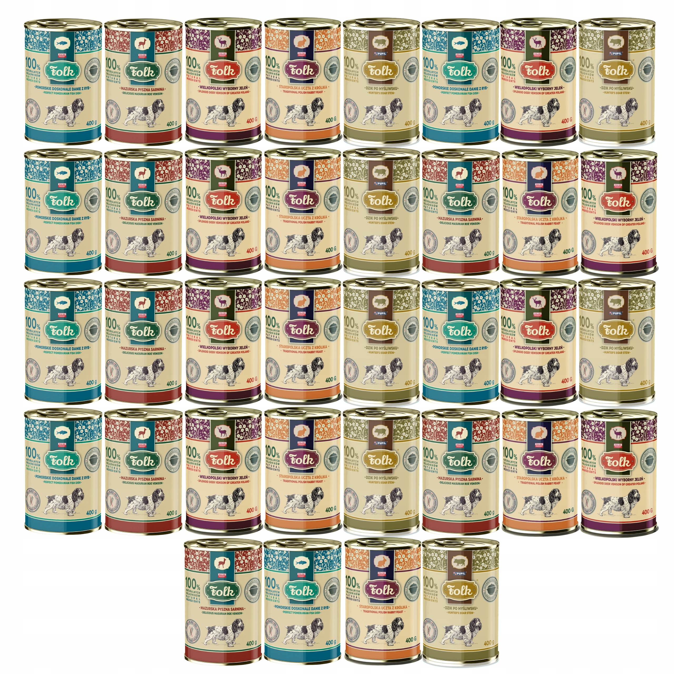 Levně Folk Krmivo mokré pro psa mix chutí 36 x 400 g, zdravé, bez obilovin