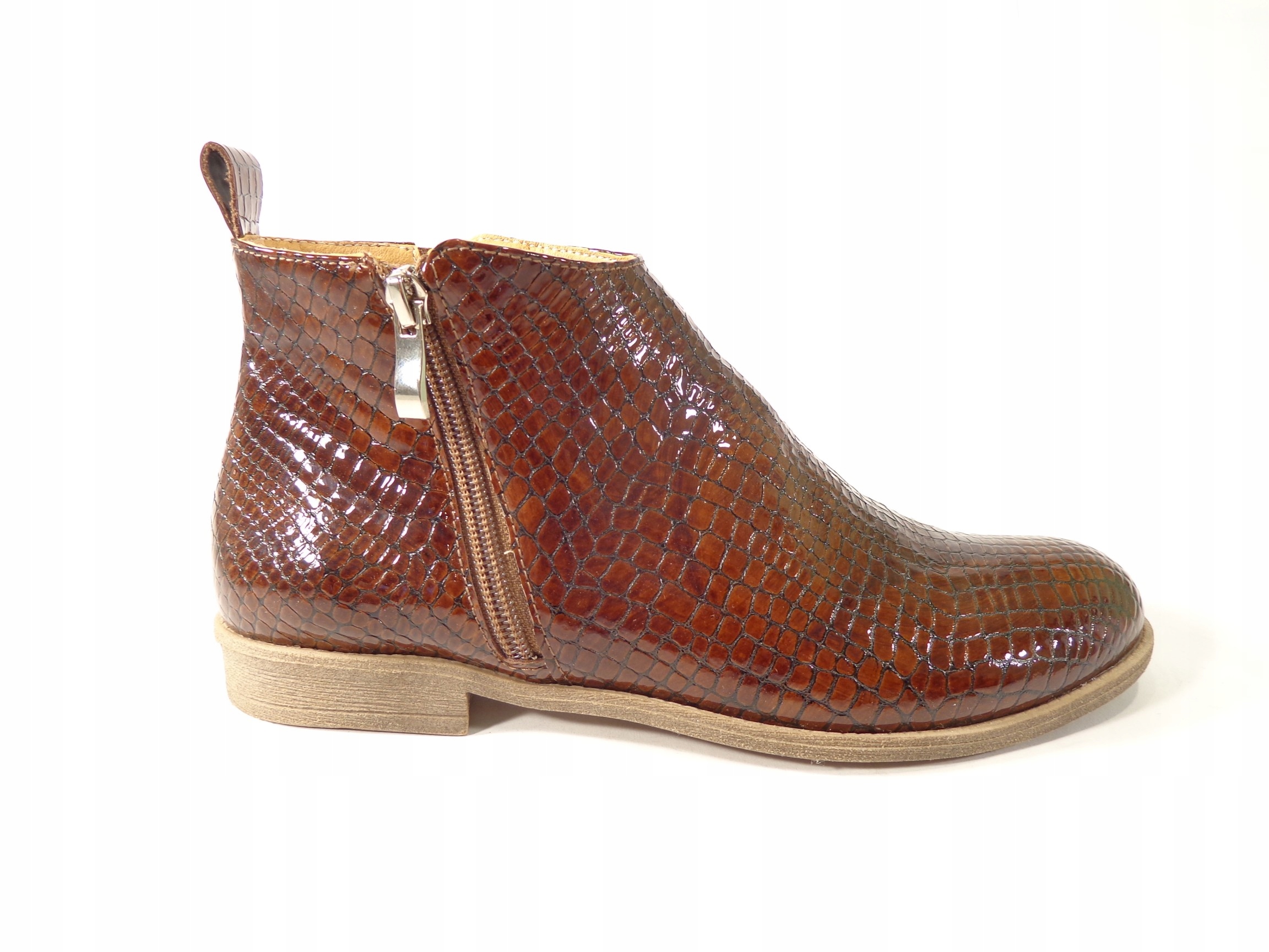 Kotníkové Boty ploché se zámkem kůže had kamel Btz 39